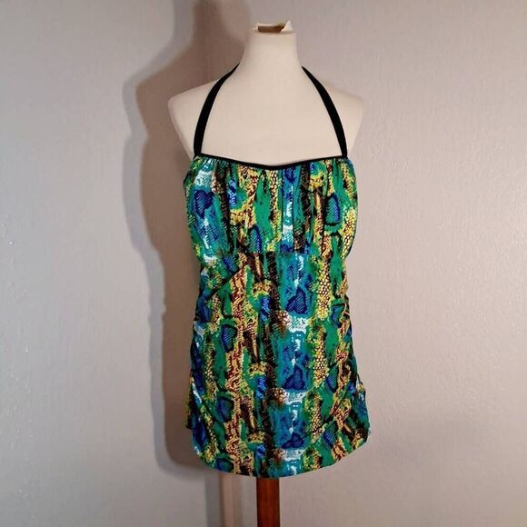 Your Best Look Vibrant Blue and Green One-Piece Swimsuit Size 20W - Picture 2 of 7